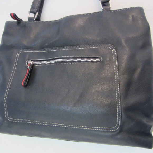 Liz Claiborne Faux Blackk Leather Double Strapped Shoulder Tote Zipper Closure - Picture 4 of 13